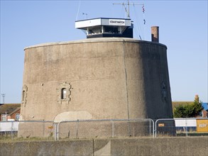 The National Coastwatch Institution look-out in martello tower P at Felixstowe, Suffolk, England,