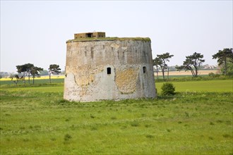 Martello tower standing in fields at Alderton, Suffolk, England, United Kingdom, Europe