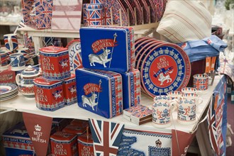 Royal Jubilee memorabilia products on display in shop, June 2012