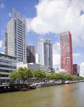 High rise office blocks and Red Apple residential apartments from Scheepmakers Haven, Rotterdam,