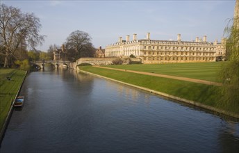 River Cam, Clare and King's College, Cambridge university, Cambridgeshire, England, United Kingdom,