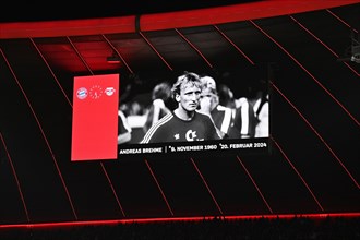 Mourning in honour of Andreas Andi Brehme, scoreboard, commemoration, minute of silence, minute of