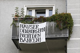 Protest by a tenants' initiative in Boxhagener Strasse in Berlin's Friedrichshain district. The