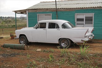 Vintage car from the 1950s, Vinales, Valle de Vinales, Pinar del Rio province, Cuba, Greater