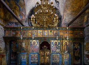 Interior view, altar, church Vlatades Monastery, also Holy Monastery Vlatodon, Thessaloniki,