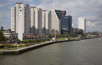 Public housing apartment blocks at Boompjes, waterfront area of central Rotterdam, Netherlands
