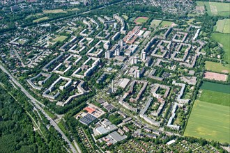 Aerial view Muemmelmannsberg, large housing estate, social housing, multi-family houses, housing,