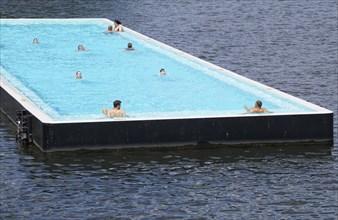 Badeschiff Berlin, a floating bathing establishment in the middle of the Spree, 23.06.2019