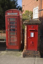 Traditional red telephone box and Royal Mail letter box, Woodbridge, Suffolk, England, United