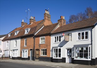 Houses and shops in historic buildings of New Street, Woodbridge, Suffolk, England, United Kingdom,