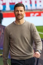 Football match, coach Xabier ALONSO Bayer Leverkusen smiling and self-confident, football stadium