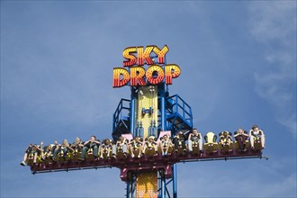 Sky Drop freefall gravity funfair ride Pleasure Beach, Great Yarmouth, Norfolk, England, United