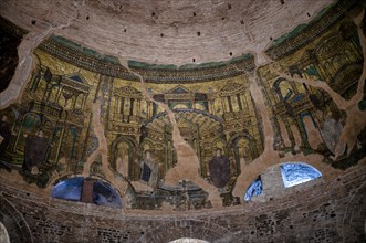 Interior view of Rotonda, rotunda of Galerius, Roman round temple, dome with wall mosaic,