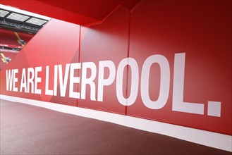 Path to the pitch with the slogan We are Liverpool, Anfield Stadium of Liverpool FC, 02/03/2019