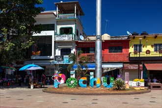 Colourful painted lettering in Pochutla, Baja de Huatulco, South Pacific Coast, State of Oaxaca,