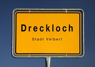 Place name sign Dreckloch, location in the town of Velbert, North Rhine-Westphalia, Germany, Europe