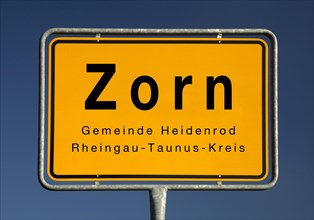 Place name sign Zorn, district of the municipality of Heidenrod, Rheingau-Taunus-Kreis, Hesse,