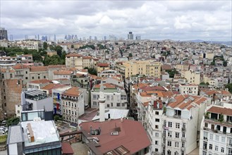 View from the Galata Tower, in the background the financial and banking district, Istanbul,