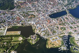 Aerial view, Schwerin, castle, city centre, state capital, lake, Mecklenburg-Western Pomerania,