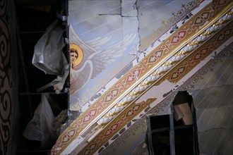 Destroyed paintings in the Ukrainian Orthodox Transfiguration Cathedral on Soborna Square in Odessa