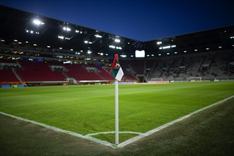 WWK Arena, interior, corner flag, logo, FC Augsburg FCA, empty, blue hour, Augsburg, Bavaria,