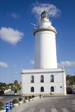 White lighthouse building port of Malaga, Spain, Europe