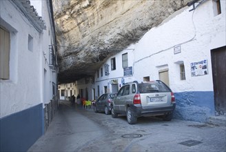 Buildings built with rock roof at Setenil de las Bodegas, Cadiz province, Spain, Europe