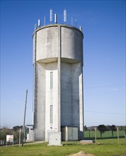 Water tower storing water pumped from groundwater chalk aquifer, Hollesley, Suffolk, England,