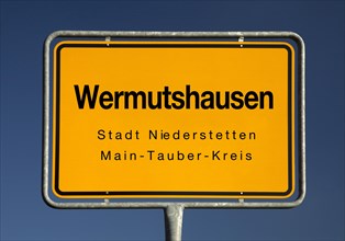 Town sign Wermutshausen, district of Niederstetten, Main-Tauber-Kreis, Baden-Wuerttemberg, Germany,