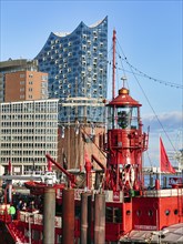 Red lightship LV 13 with a view of the Elbe Philharmonic Hall, restaurant, bar, hotel in the City