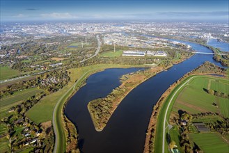 Aerial photo, dike relocation in the Kreetsand lowland Elbe, tidal Elbe concept, aerial photo,