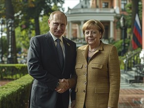 Russian President Vladimir Putin stands together with German Chancellor Angela Merkel, ai