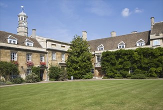 Historic First Court building and lawn, Christ's College, University of Cambridge, England, United