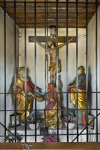 Chapel, crucifix with mourning figures on the Buchenberg, Buchenberg, Allgaeu, Bavaria, Germany,