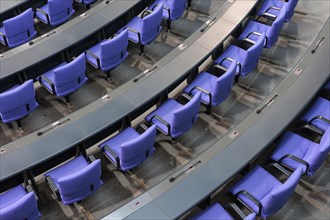 Empty chairs in the plenary of the German Bundestag, Berlin, 19/02/2024