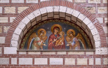 Wall painting, balcony, Katholikon, Monastery of St Theodora, Thessaloniki, Macedonia, Greece,
