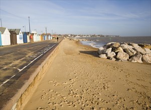 Coastal defences on the North Sea coast in East Anglia at Felixstowe, Suffolk, England, United