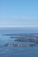 View from the Pfaender, 1064m, local mountain of Bregenz, to Lindau, moated castle, Langenargen,