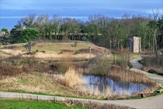 View over the Zwin Nature Park, bird sanctuary at Knokke-Heist and bird hide for watching white