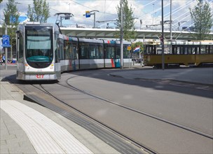 Tram train in the streets of Rotterdam, Netherlands