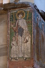 Interior view of St George with children, 6th century mosaic, Church of Hagios Demetrios, also
