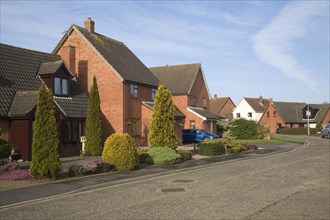 Modern suburban housing in private estate, Martlesham, Suffolk, England, United Kingdom, Europe