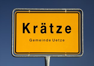 Town sign Kraetze, district of the municipality of Uetze, Hanover region, Lower Saxony, Germany,