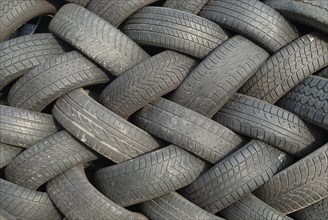 Tyres, old, used, worn, car, rubber, stack, export, tidy, Germany, Europe