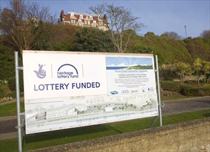 Sign for national lottery funded garden heritage restoration project at Felixstowe seafront,
