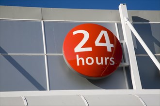 Asda superstore 24 hours sign, Ipswich, Suffolk, England, United Kingdom, Europe