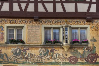 Stein am Rhein, historic old town, mural painting, four-in-hand carriage, horse-drawn carriage,