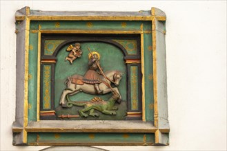 Stein am Rhein, historic old town, St George defeats the monster, dragon, picture, horseman, angel,