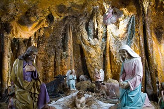 Nativity scene in the monastery church, Randa, Majorca, Spain, Europe