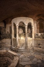Interior view of the crypt, remains of the Roman baths, Hagios Demetrios church, also known as